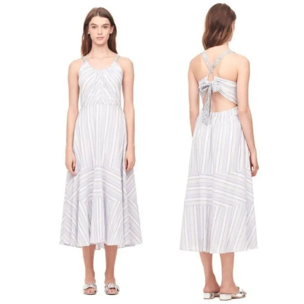 Rebecca Taylor Leila Stripe Cotton Midi Dress - Medium